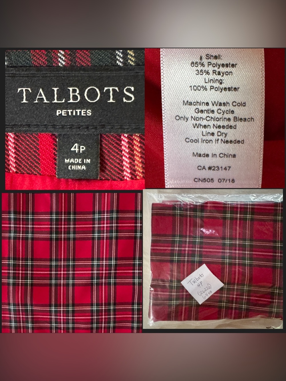 TALBOTS Classic Tartan Plaid Holiday Lined Skirt Machine Washable Side Zip (4P) - Picture 7 of 17